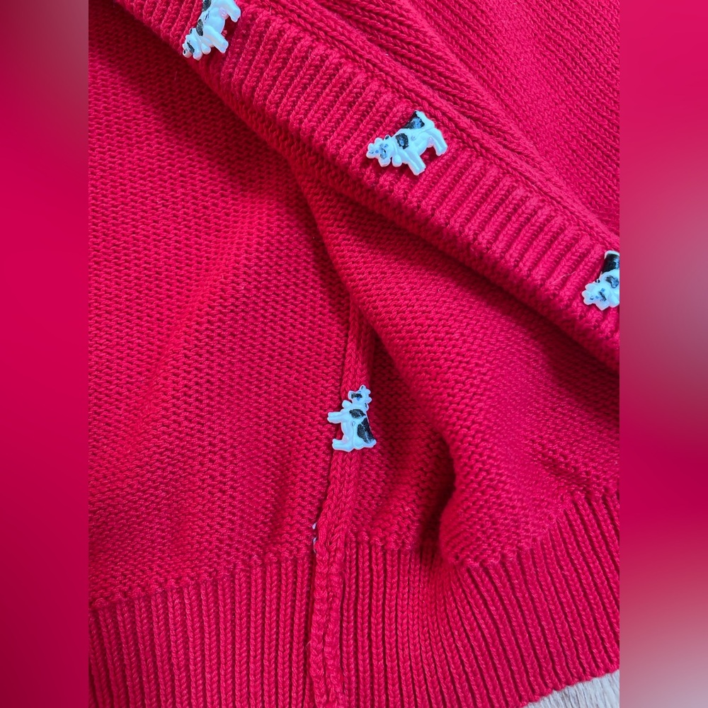 Vintage Eagle’s Eye cardigan sweater rare cow red large preppy cottagecore - Picture 5 of 7